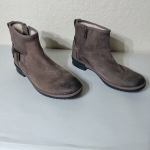 UGG Lakesider Zip Puff Brown Leather Ankle Boots woman's 8.5